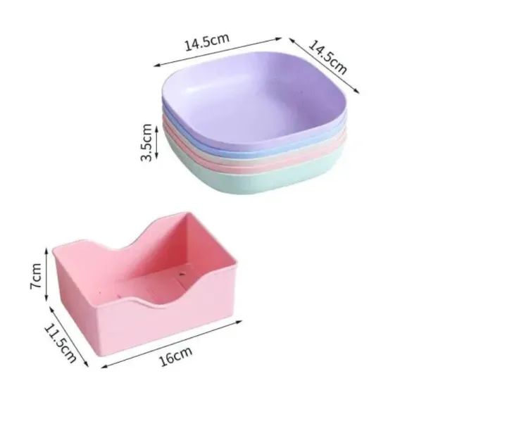 Kitchen Accessories Square Plastic Dinner Plate Set (Set of 10 Pcs) Colorful Snacks/Breakfast Plate with Stand Kitchen Tools - 10Pcs - MultiColor