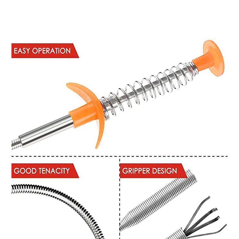 60cm Bendable Drain Clog Dredge Tools Water Sink Cleaning Hook Sewer Dredging Spring Pipe Hair Remover Bathroom Hair Cleaner