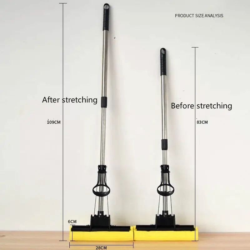 Foamic Sponge Squeezy Mop, Double Roller Sponge Foam Mop, Telescopic Folding Type Mop, Floor Cleaning Squeeze Mop, Telescopic Handle Squeegee Absorber Sponge, Home Floor Kitchen Living Room Bathroom Cleaning Tools