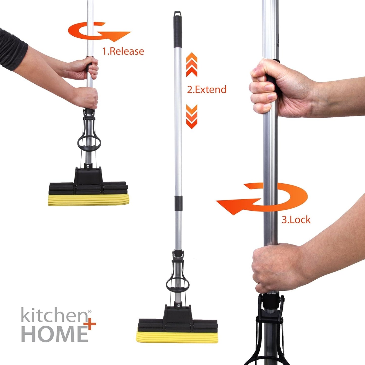 Foamic Sponge Squeezy Mop, Double Roller Sponge Foam Mop, Telescopic Folding Type Mop, Floor Cleaning Squeeze Mop, Telescopic Handle Squeegee Absorber Sponge, Home Floor Kitchen Living Room Bathroom Cleaning Tools