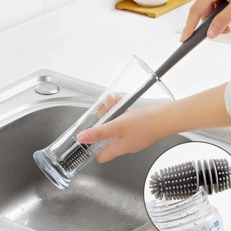 Long Handle Silicone Milk Bottle Brush Glass Bottle Cleaning Brush Multifunction Cup Mouth Scrubber Household Cleaning Tool