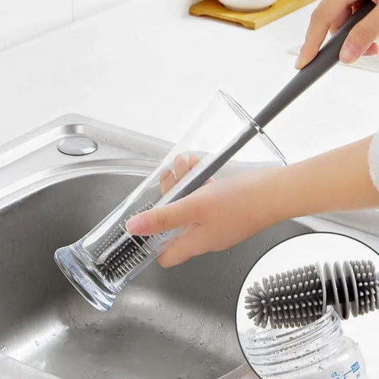 Long Handle Silicone Milk Bottle Brush Glass Bottle Cleaning Brush Multifunction Cup Mouth Scrubber Household Cleaning Tool