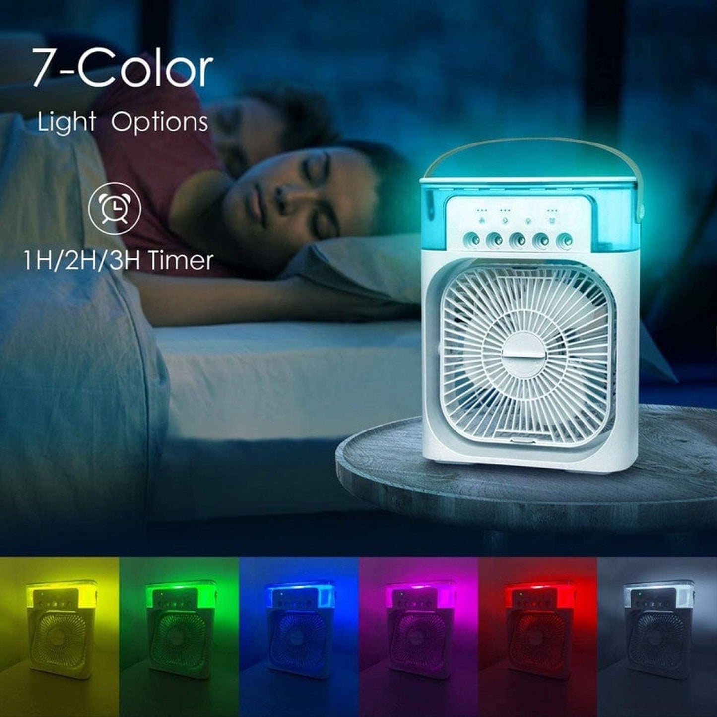 Portable USB Air Conditioner Fan with LED Night Light, Fine Mist, & Humidifier