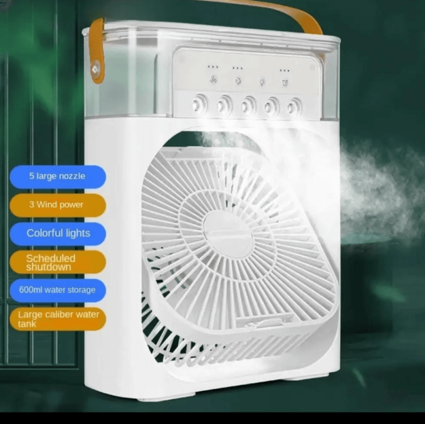 Portable USB Air Conditioner Fan with LED Night Light, Fine Mist, & Humidifier